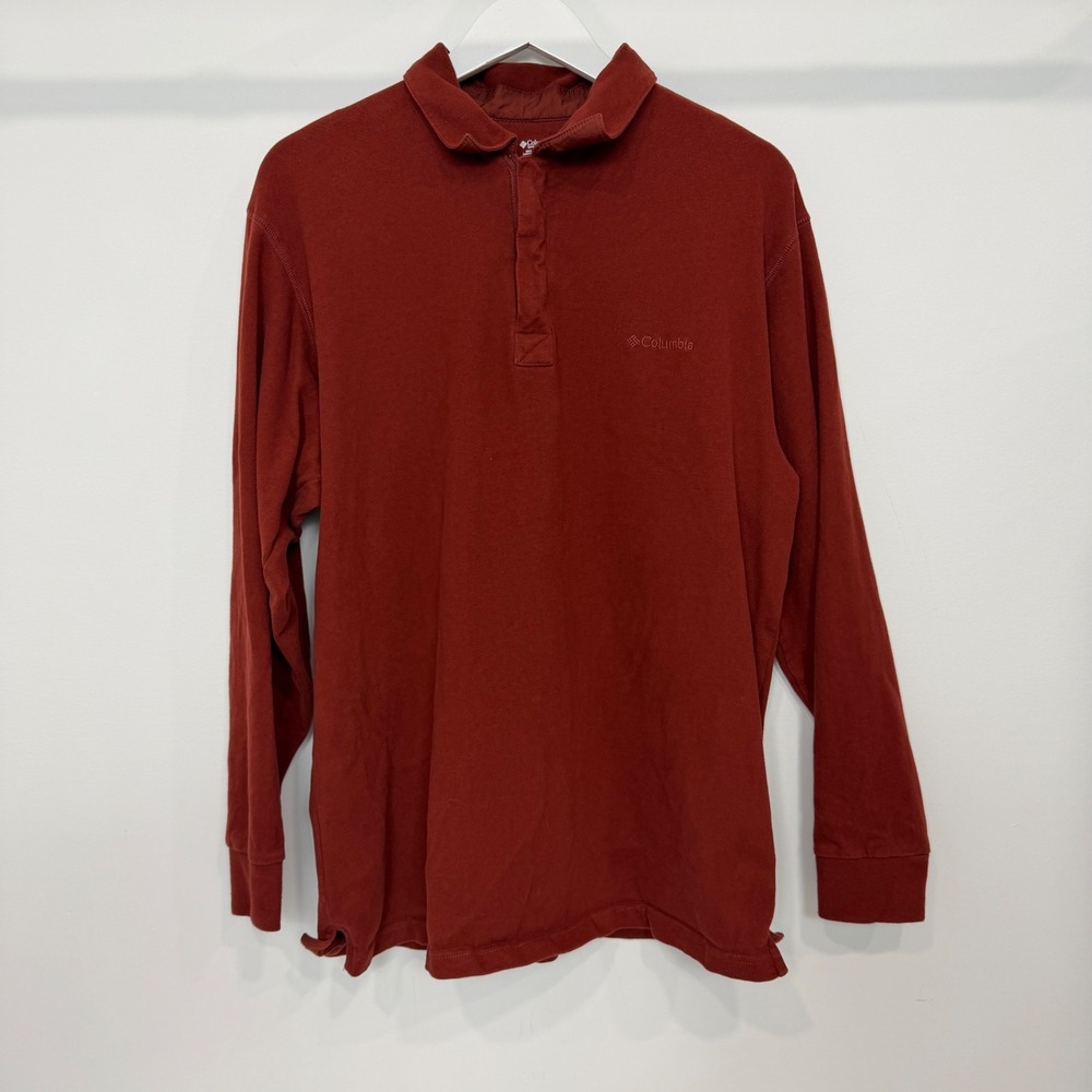 Columbia Mens XL Rust Long Sleeve Quarter Zip Cotton Polo Shirt Pullover